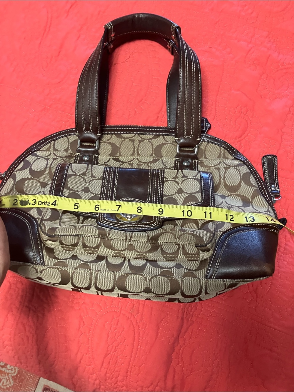 Coach Hampton Signature Canvas Shoulder Satchel with Dark Brown Leather Trim - Picture 9 of 10